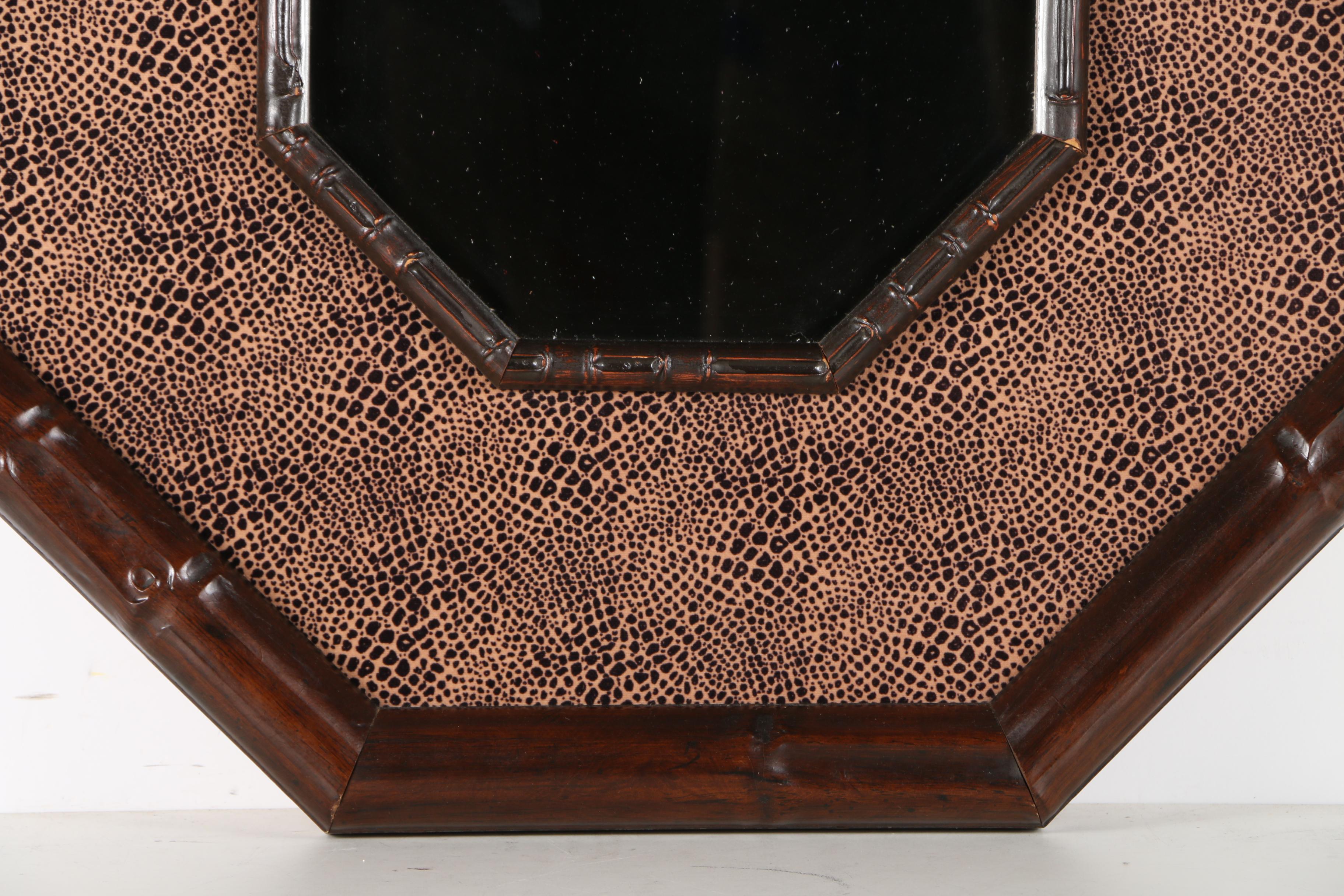 Octagonal Wood And Fabric Wall Mirror