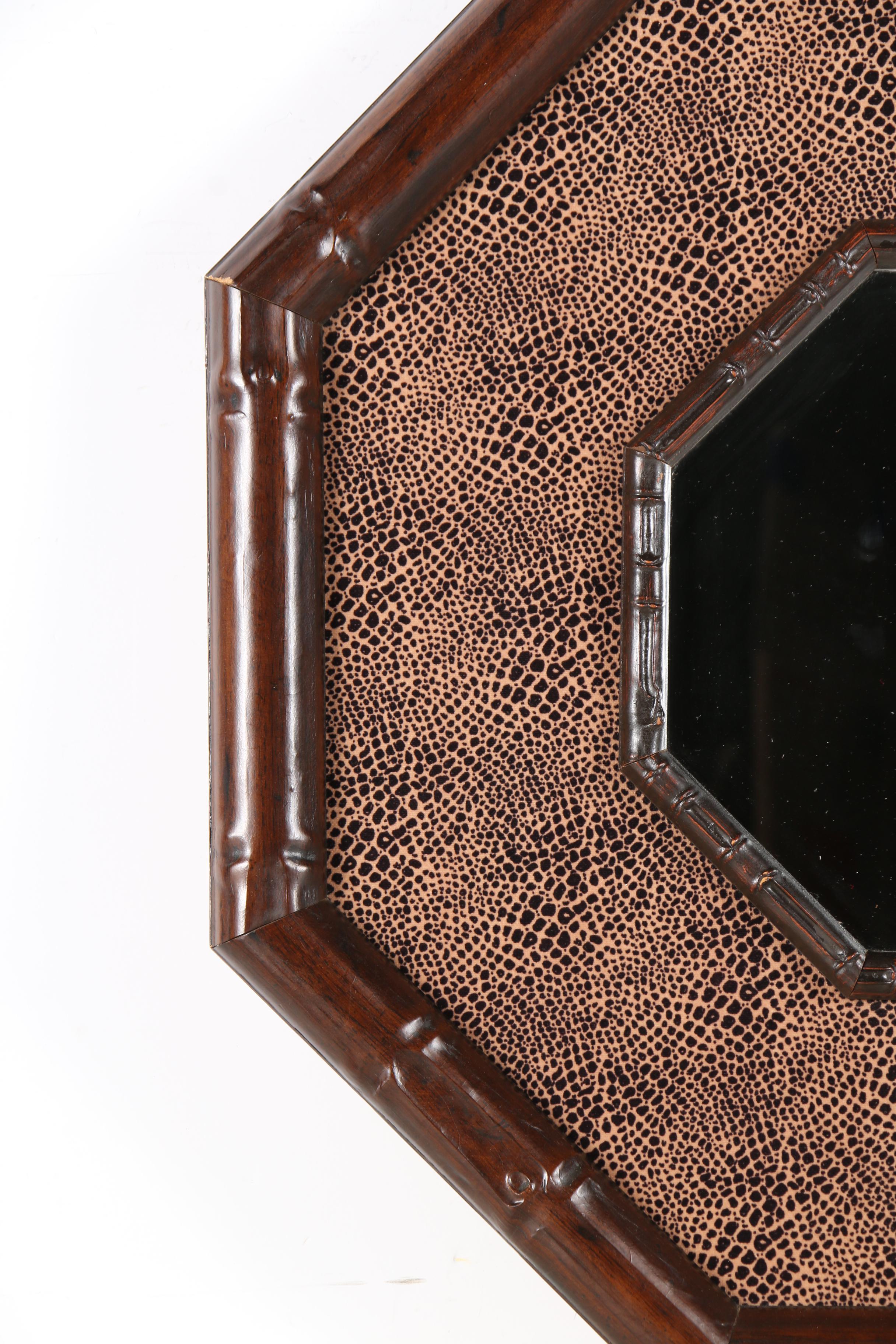 Octagonal Wood And Fabric Wall Mirror