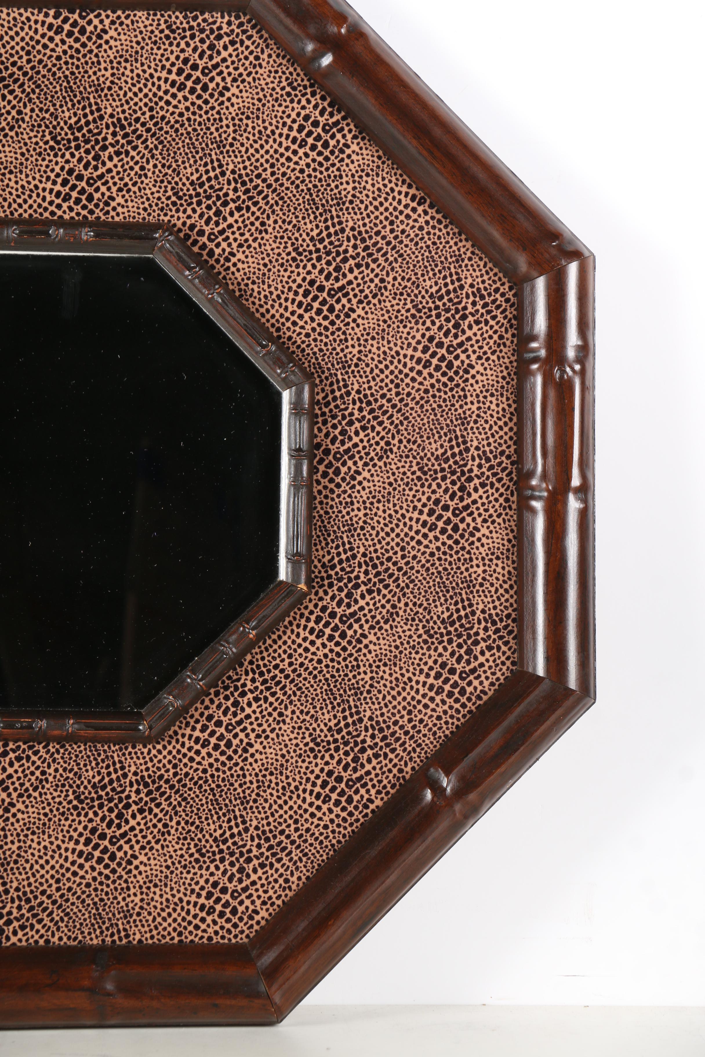 Octagonal Wood And Fabric Wall Mirror