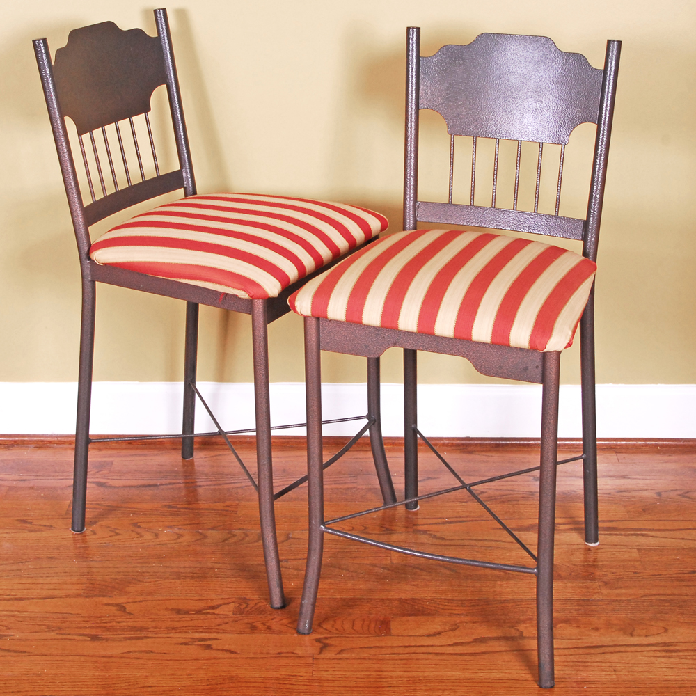 Pair of White and Red Stripe Amisco Stools