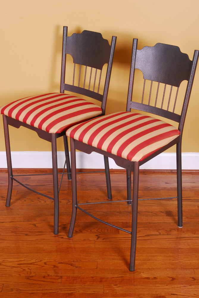 Pair of White and Red Stripe Amisco Stools