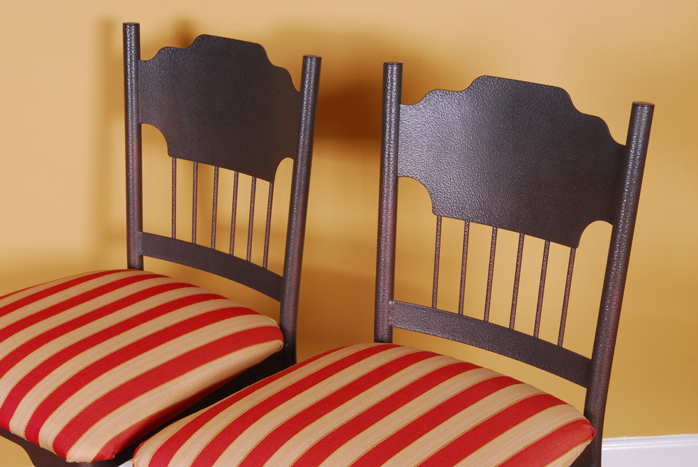 Pair of White and Red Stripe Amisco Stools