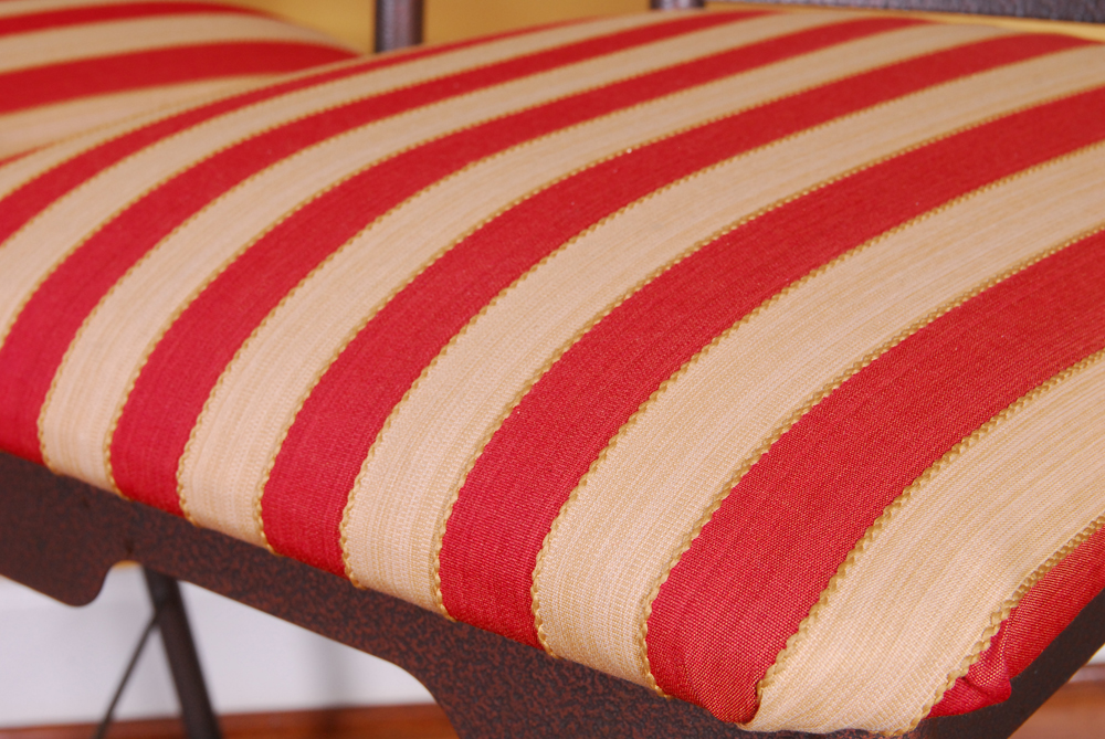 Pair of White and Red Stripe Amisco Stools