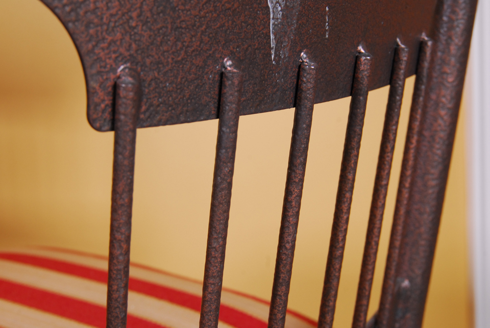 Pair of White and Red Stripe Amisco Stools