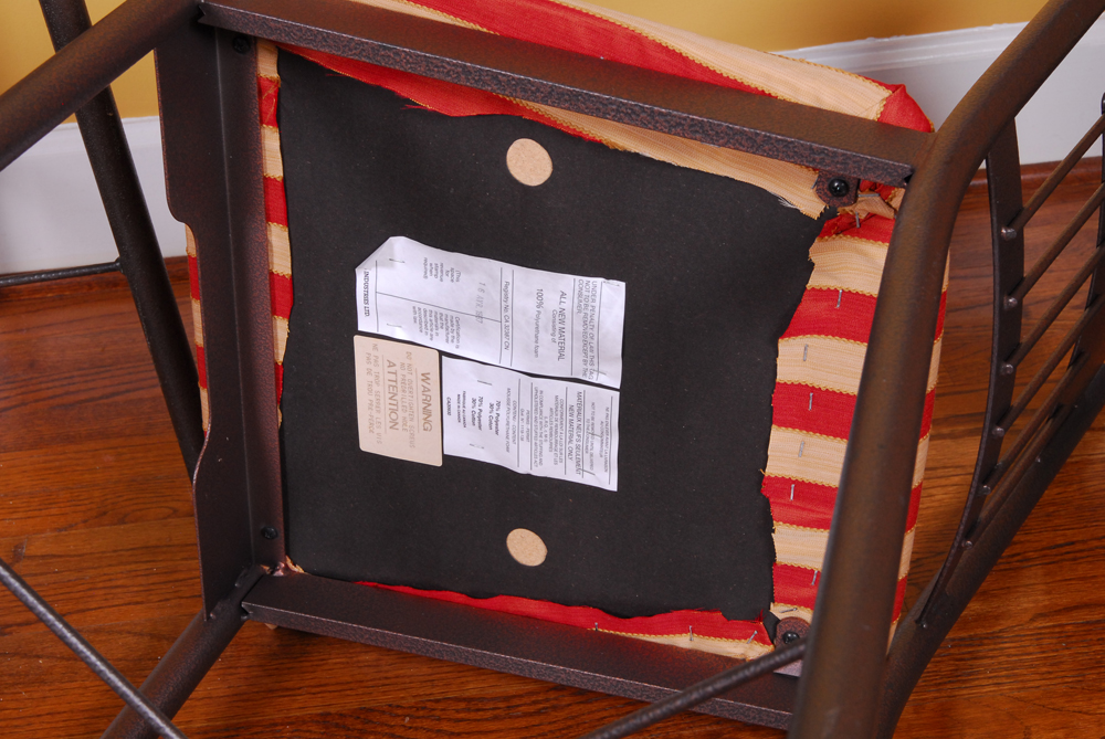 Pair of White and Red Stripe Amisco Stools