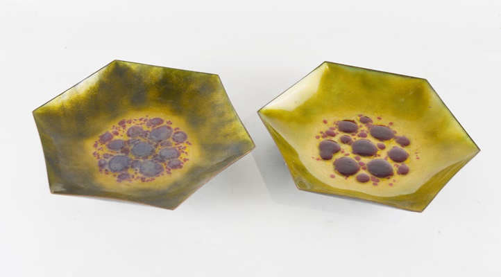 Modernist Enamel Over Copper Bowls