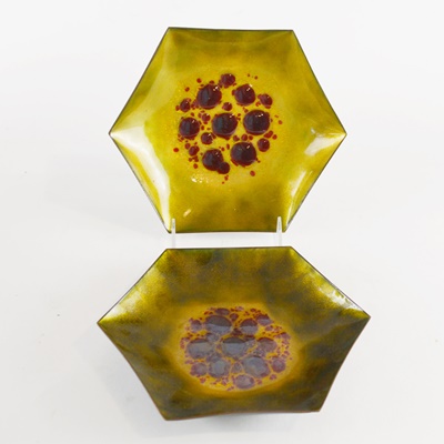 Modernist Enamel Over Copper Bowls