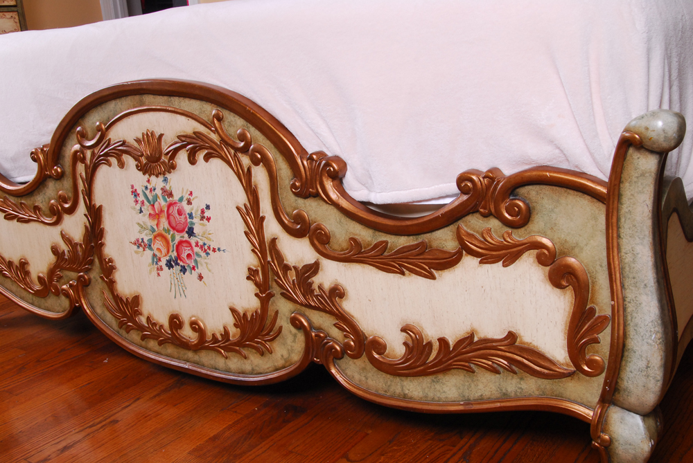 Floral Painted Louis XV Style Bed