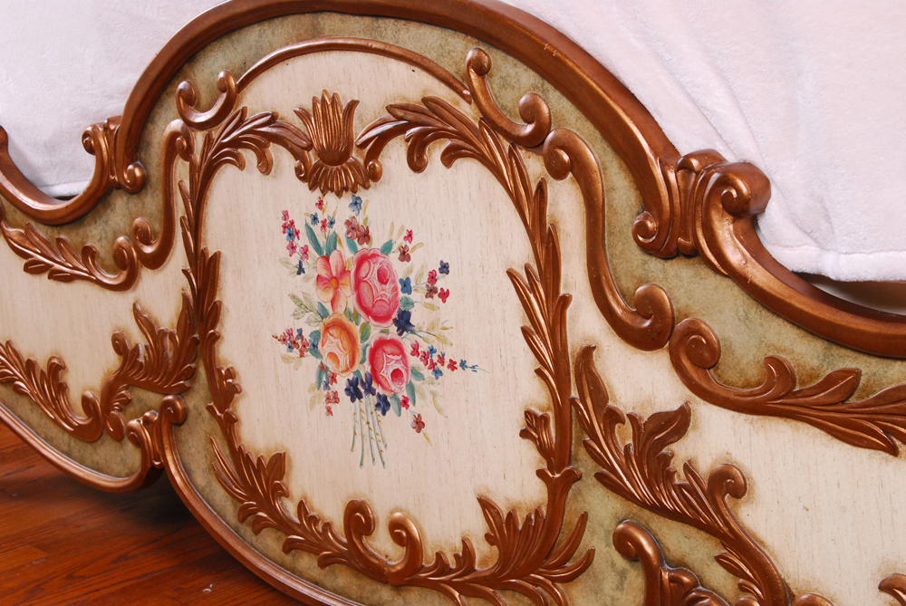 Floral Painted Louis XV Style Bed