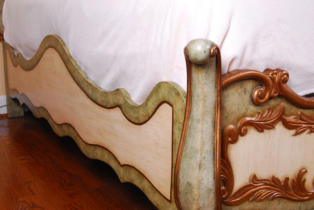 Floral Painted Louis XV Style Bed