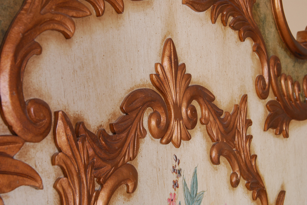 Floral Painted Louis XV Style Bed