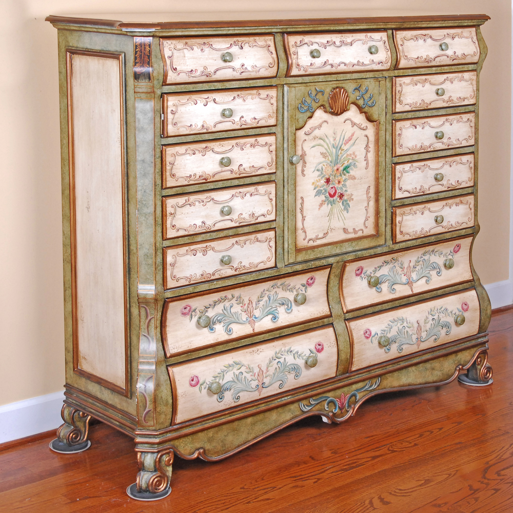 Floral Painted Louis XV Style Chest of Drawers