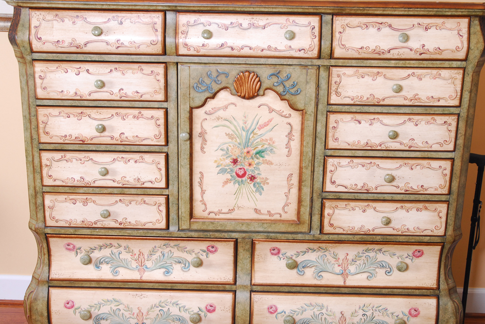Floral Painted Louis XV Style Chest of Drawers