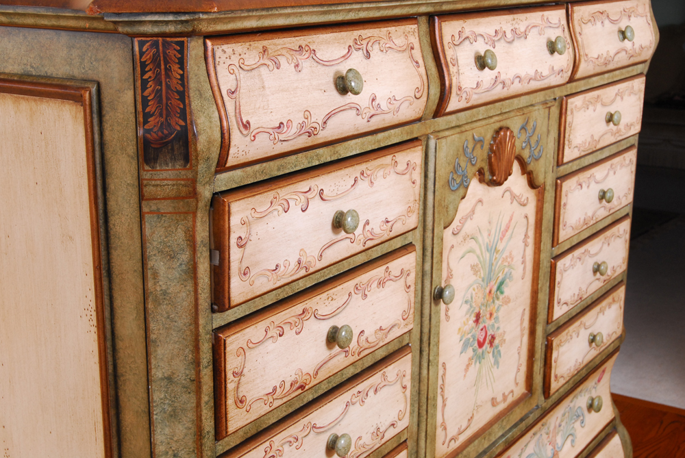 Floral Painted Louis XV Style Chest of Drawers