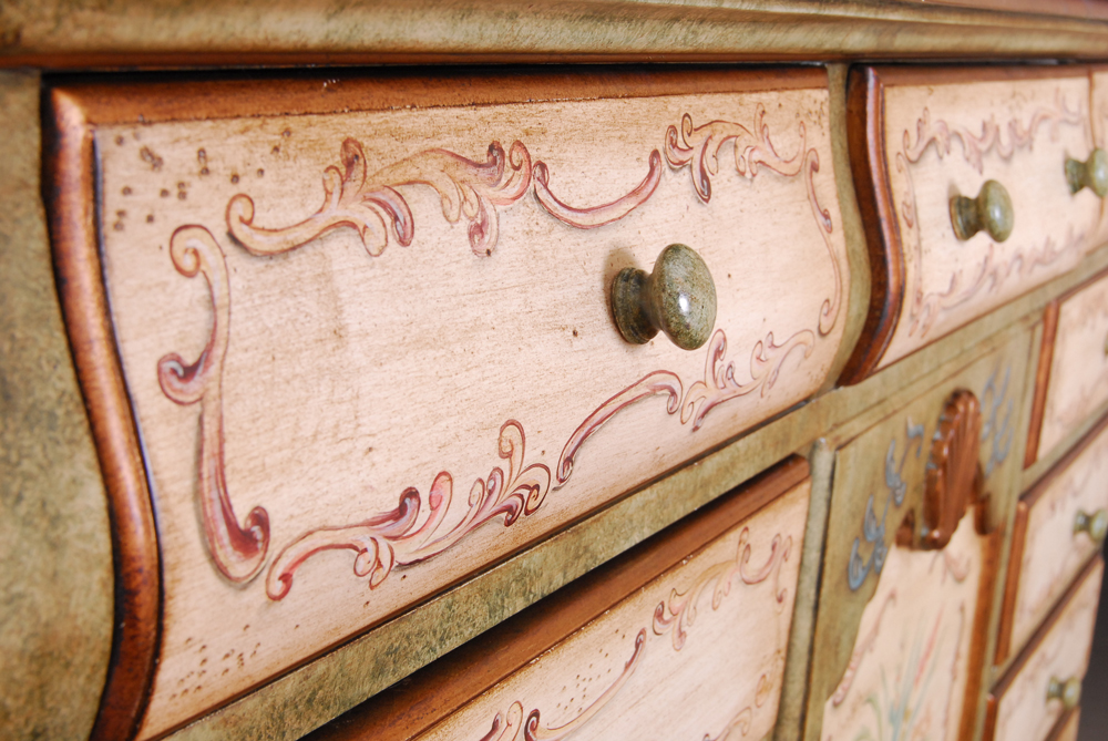 Floral Painted Louis XV Style Chest of Drawers
