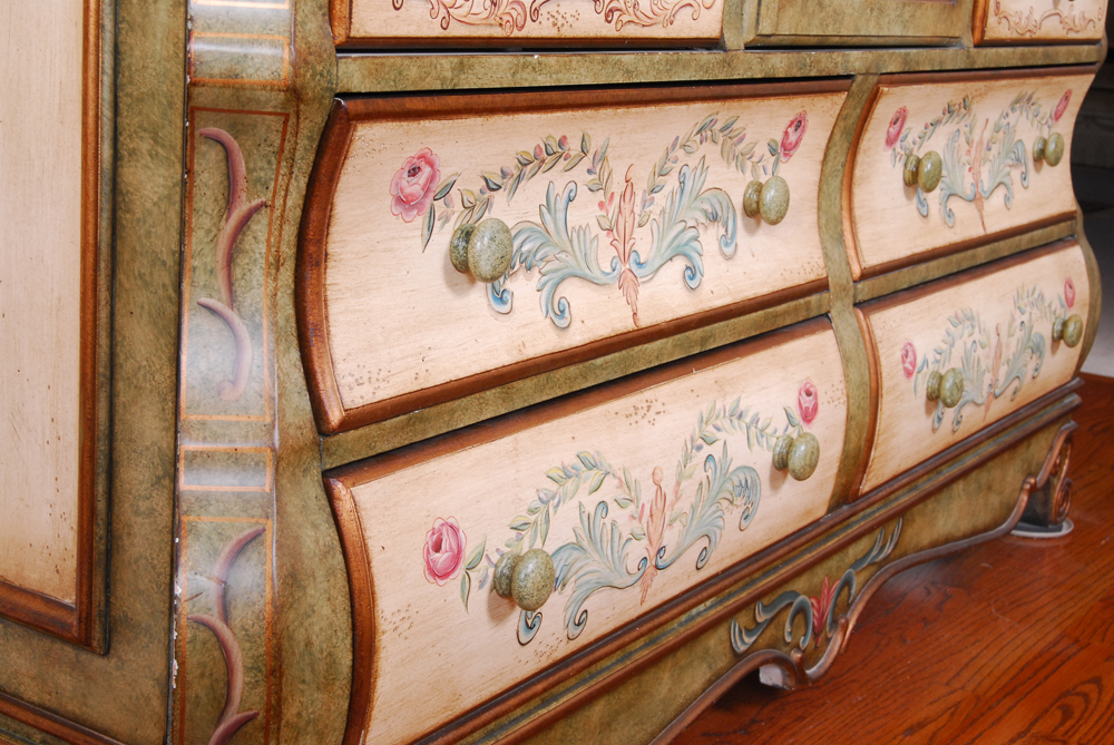 Floral Painted Louis XV Style Chest of Drawers