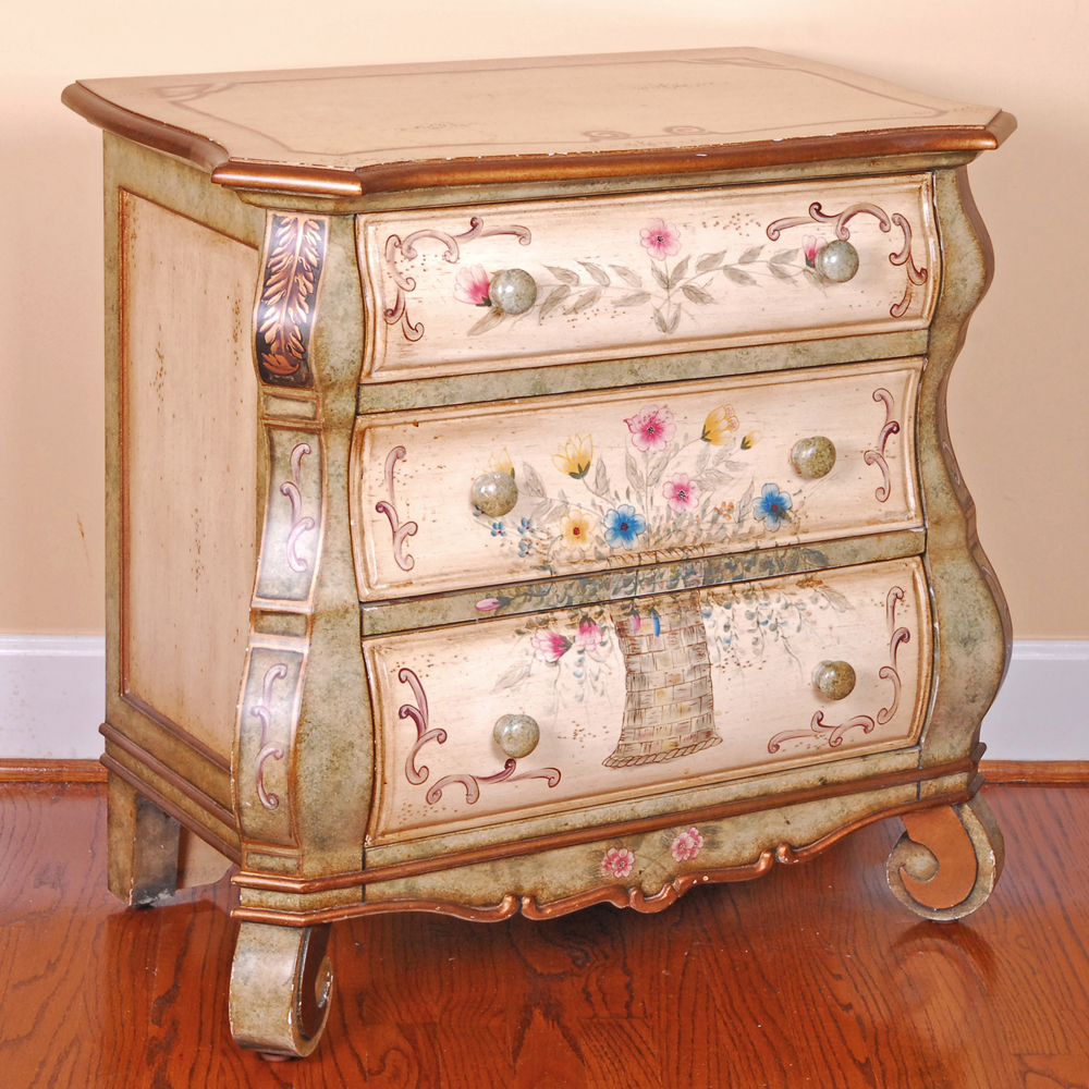 Floral Painted Louis XV Style Nightstand