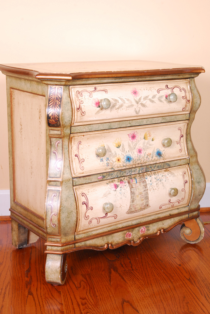 Floral Painted Louis XV Style Nightstand