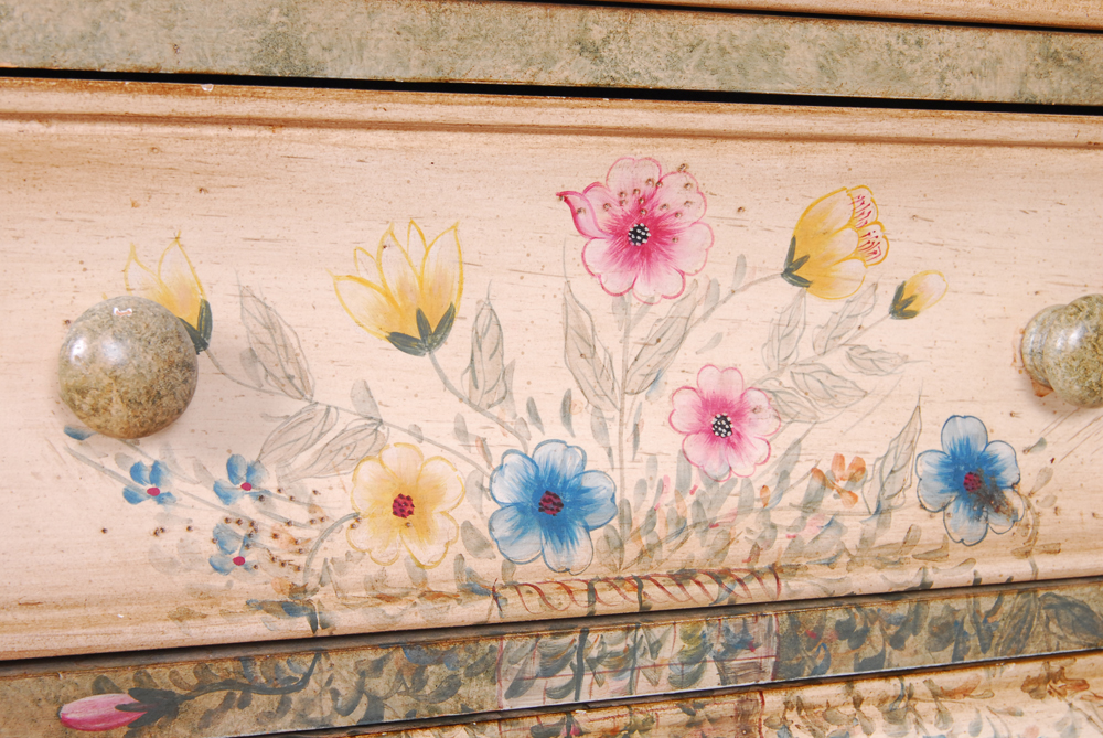 Floral Painted Louis XV Style Nightstand