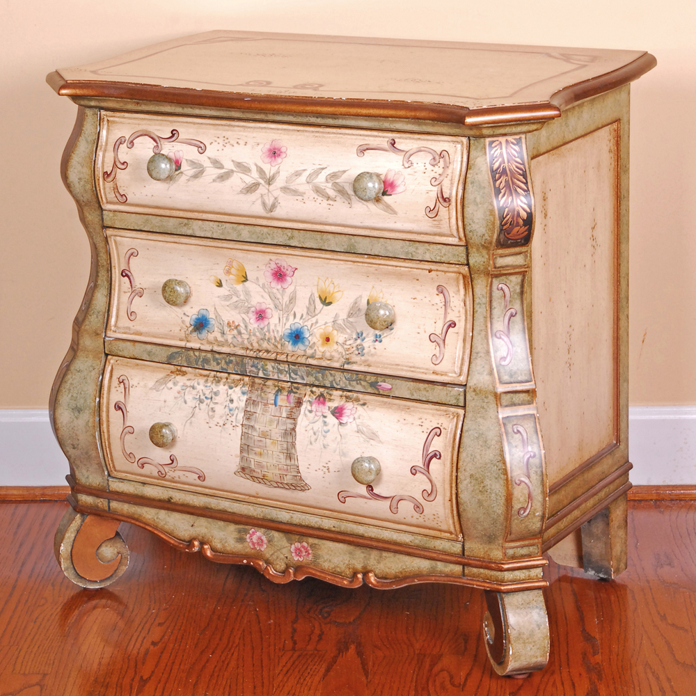 Floral Painted Louis XV Style Nightstand