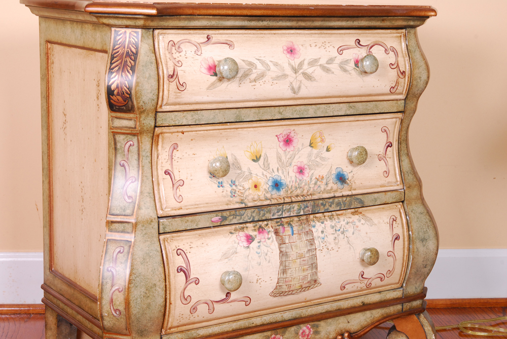 Floral Painted Louis XV Style Nightstand