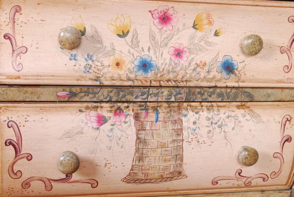 Floral Painted Louis XV Style Nightstand