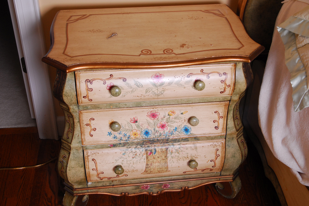 Floral Painted Louis XV Style Nightstand
