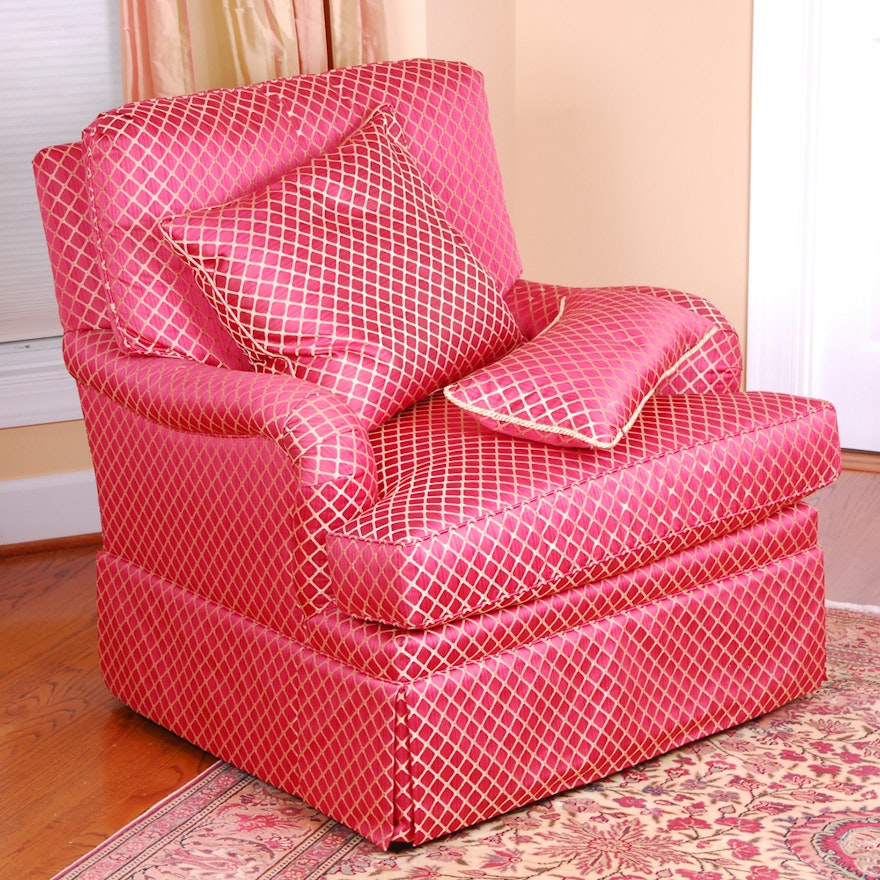 Upholstered Red Sofa Chair with Swivel Base