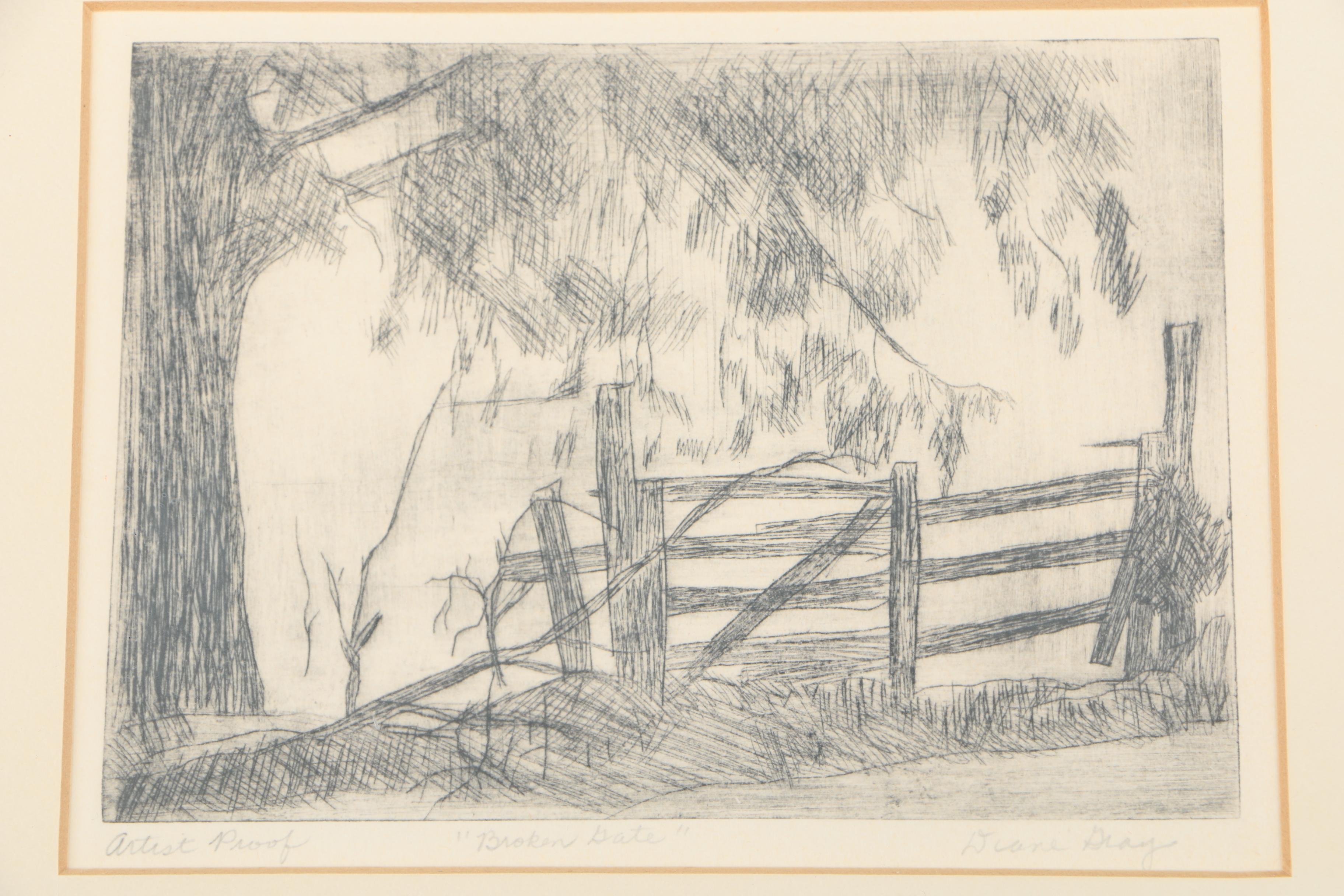 Diane Gray Artist's Proof Lithograph "Broken Gate"