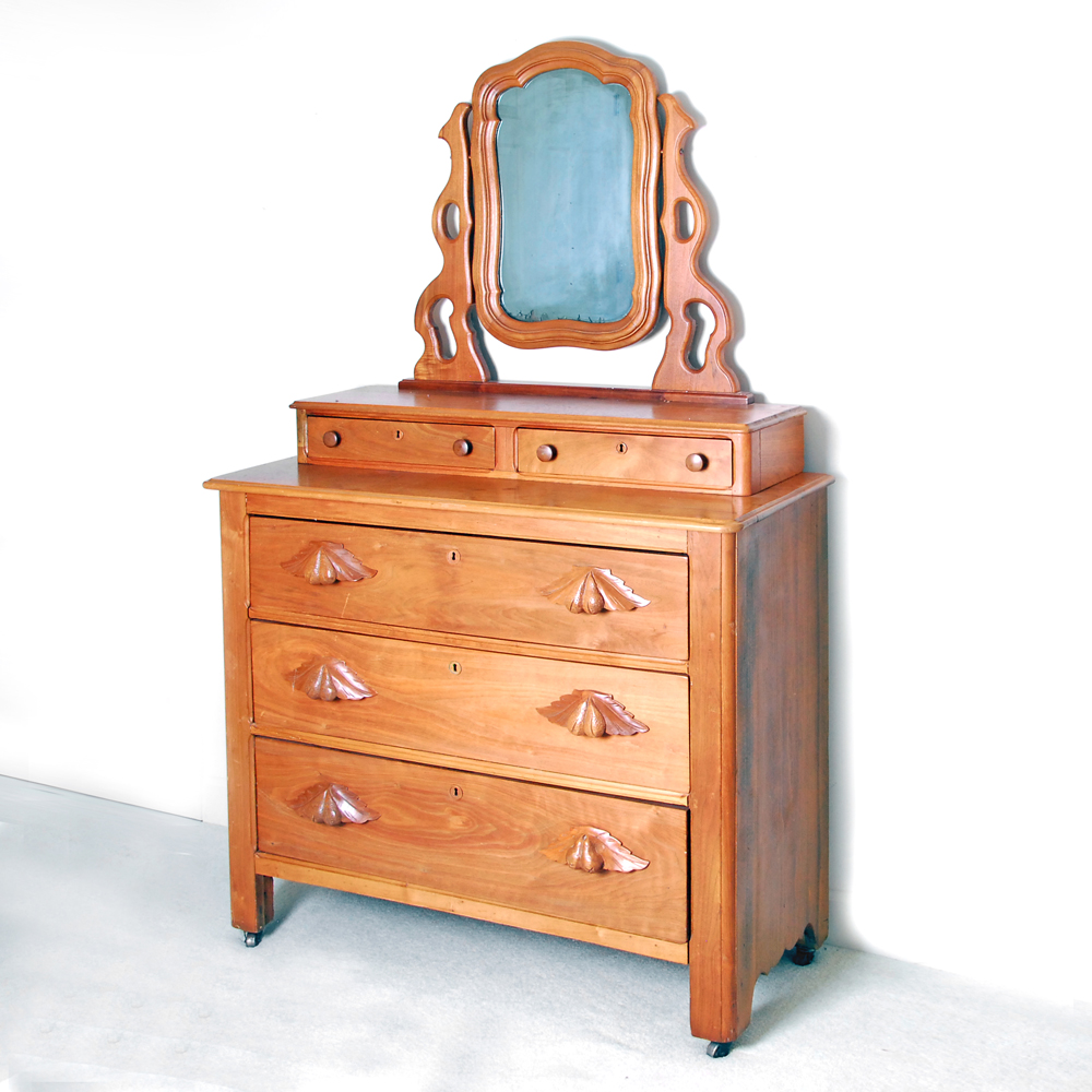 Refinished Antique Cherry Chest of Drawer and Mirror