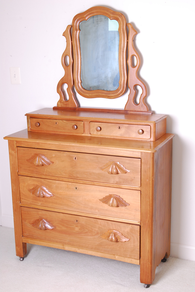 Refinished Antique Cherry Chest of Drawer and Mirror