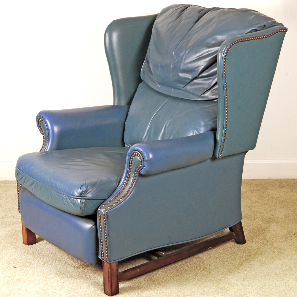 Blue Leather Recliner by Barcalounger