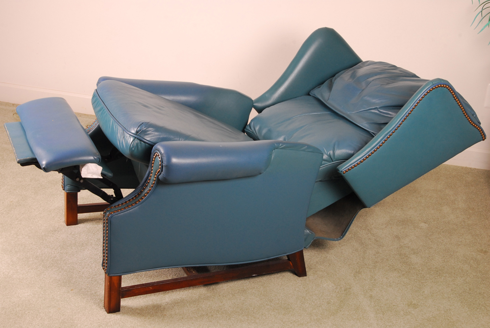 Blue Leather Recliner by Barcalounger