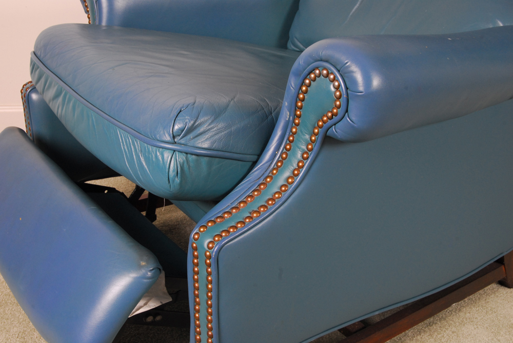 Blue Leather Recliner by Barcalounger