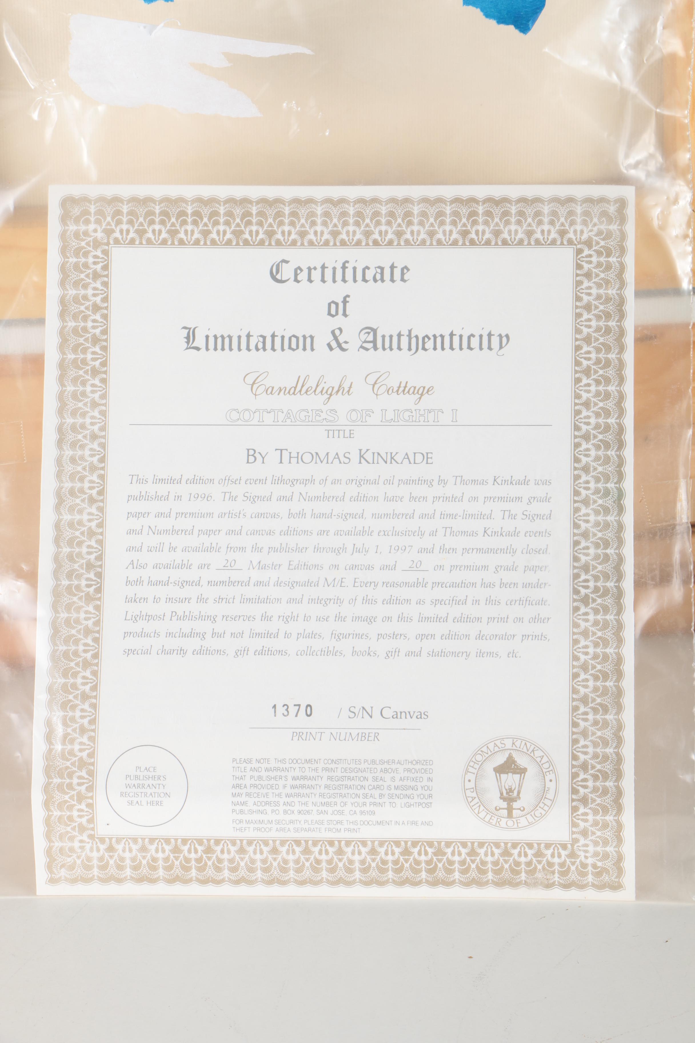 Thomas Kinkade Offset Lithograph on Canvas "Candlelight Cottage"