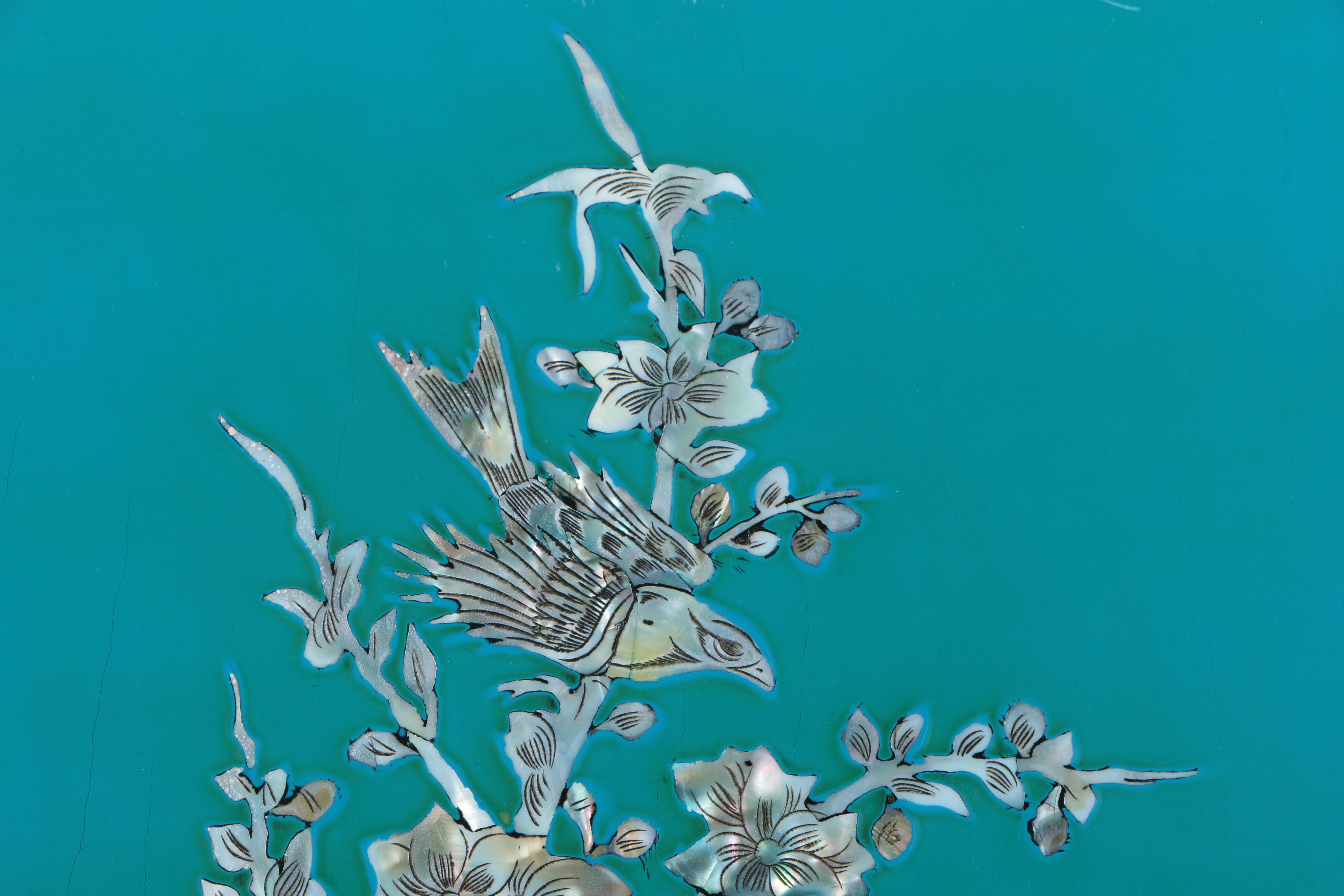 Vietnamese Lacquered Wood Panels With Mother of Pearl Inlay