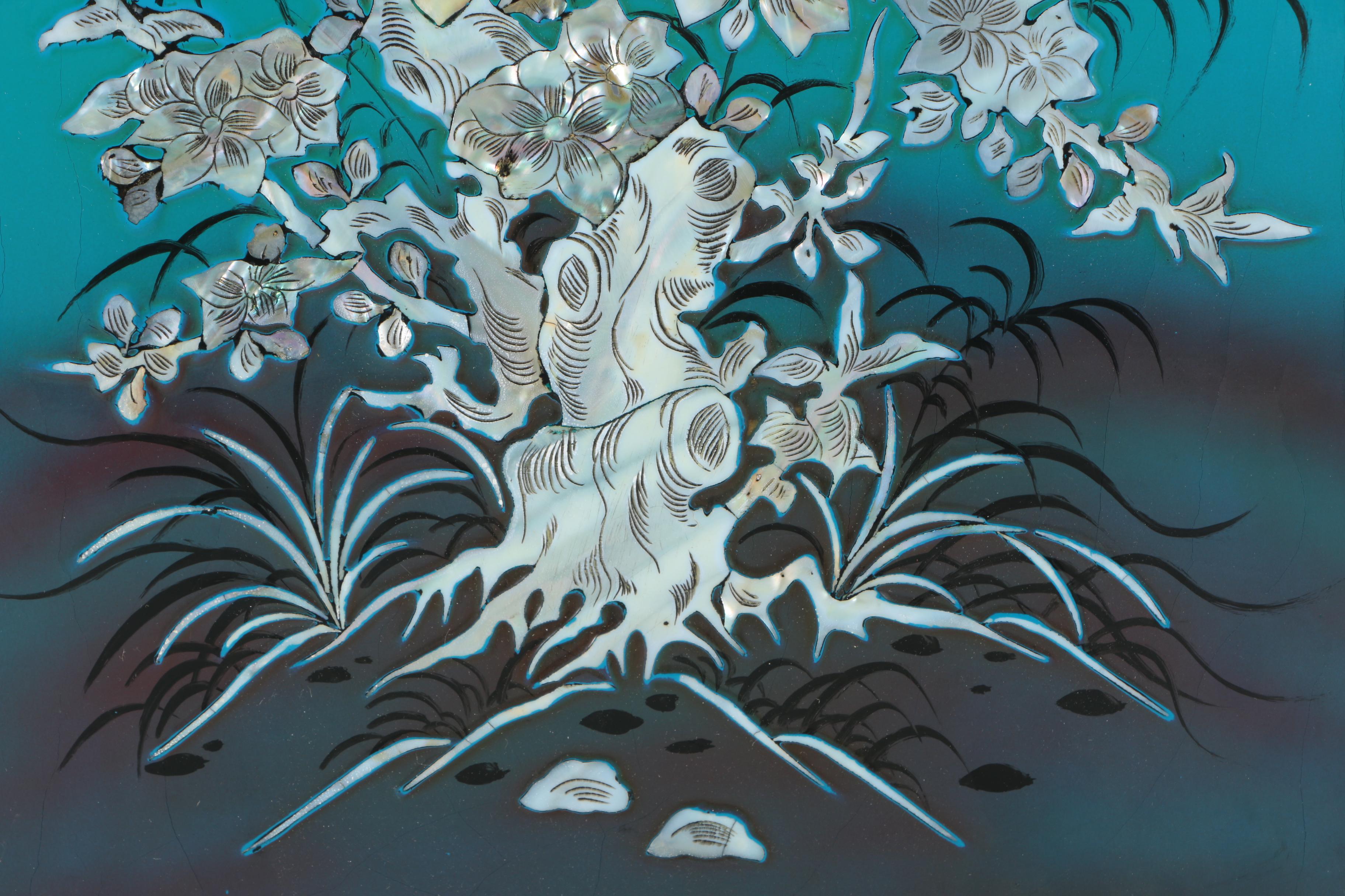 Vietnamese Lacquered Wood Panels With Mother of Pearl Inlay