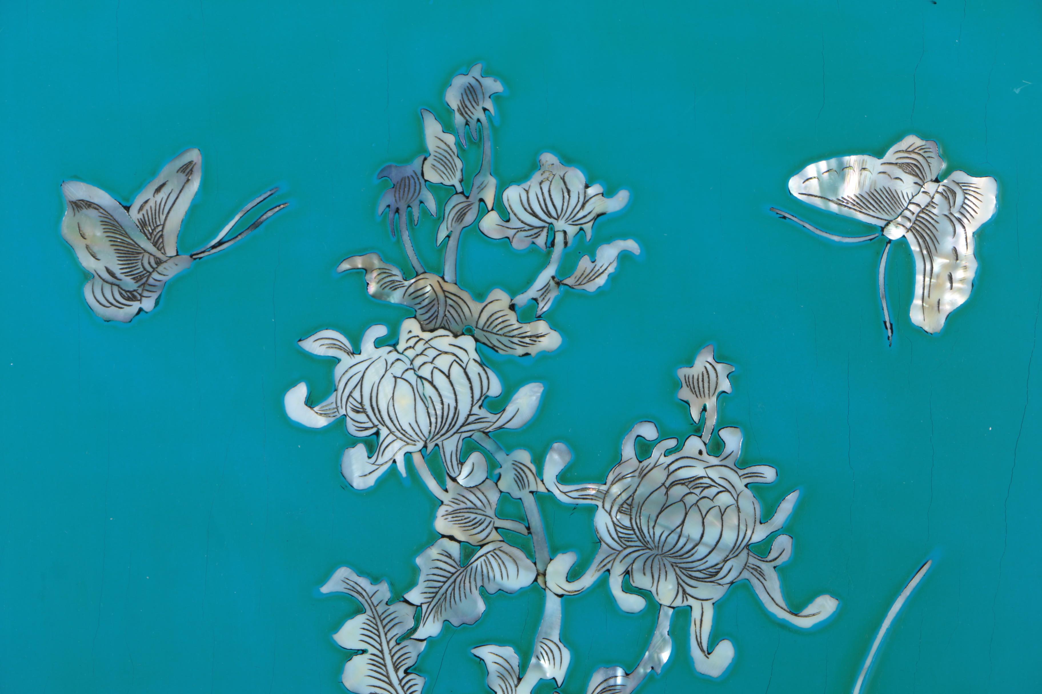 Vietnamese Lacquered Wood Panels With Mother of Pearl Inlay