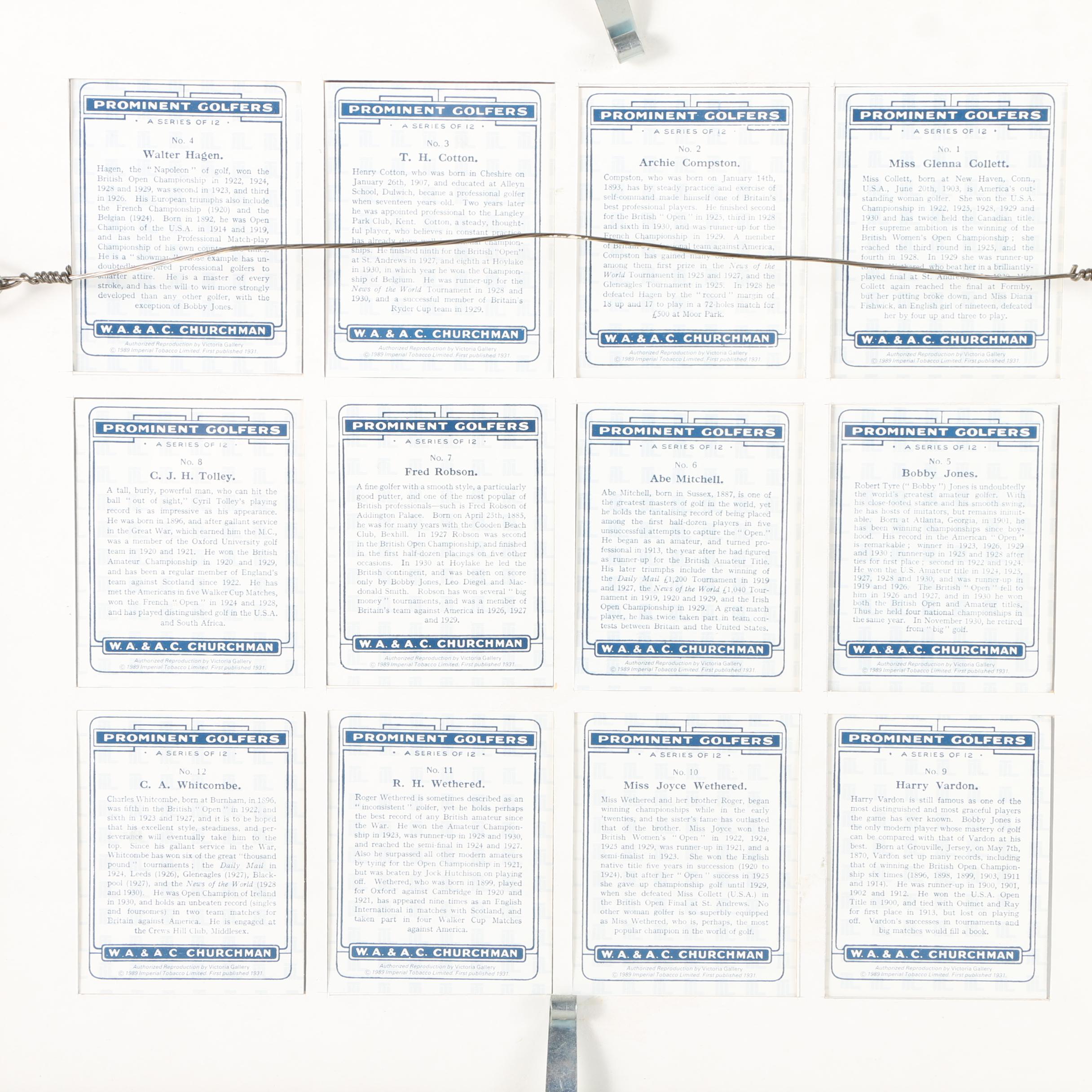 Offset Lithograph Reproductions of Churchman's Cigarettes Prominent Golfer's Trading Cards