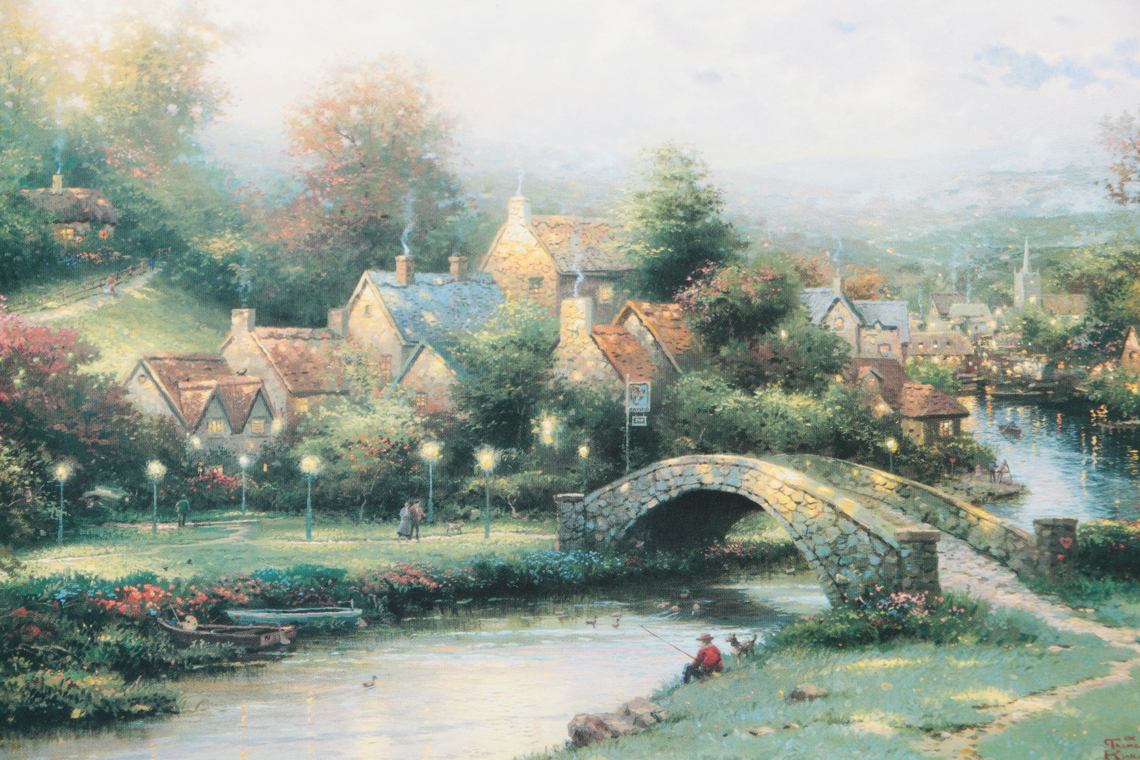 After Thomas Kinkade Offset Lithograph on Paper "Lamplight Village"