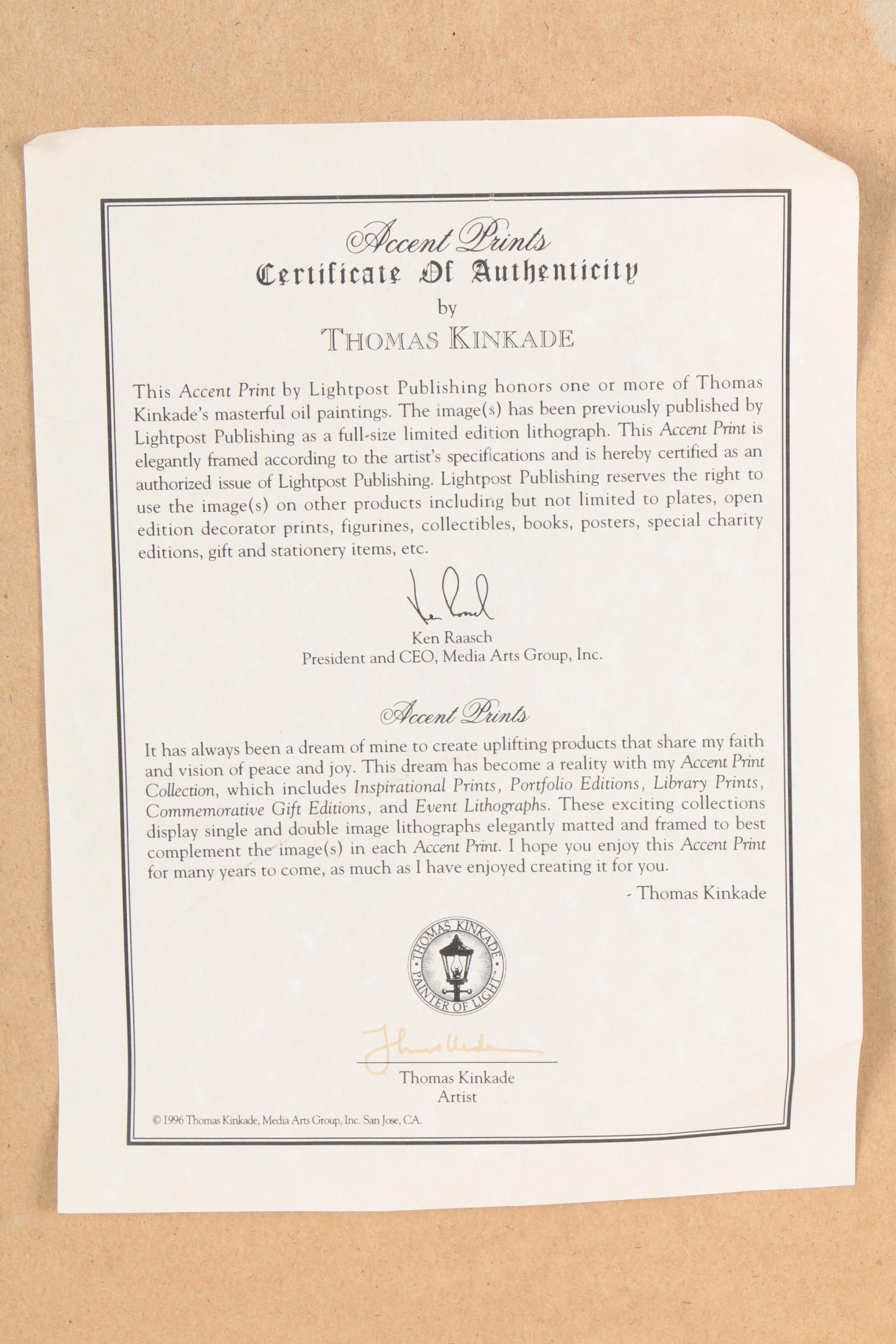 After Thomas Kinkade Offset Lithograph on Paper "Lamplight Village"