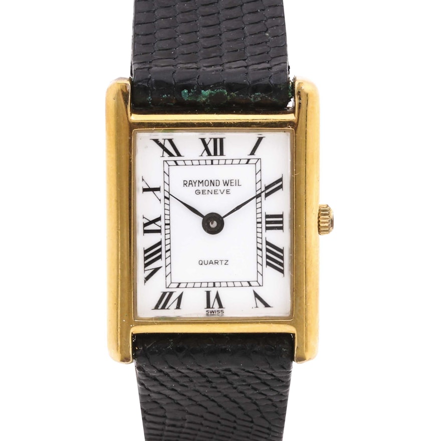 Raymond Weil Gold Tone Black Leather Wristwatch