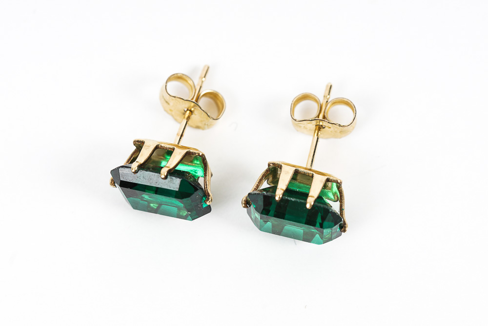 Gold Filled Earrings with Synthetic Sapphires, Synthetic Emeralds and CZs