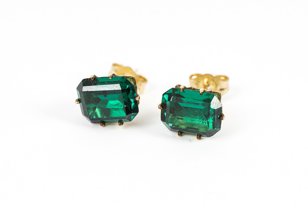 Gold Filled Earrings with Synthetic Sapphires, Synthetic Emeralds and CZs