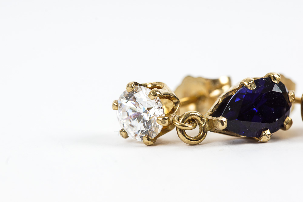 Gold Filled Earrings with Synthetic Sapphires, Synthetic Emeralds and CZs