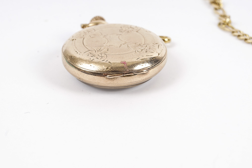 Elgin 10K Yellow Gold Pocket Watch and 14K Gold Filled Chain