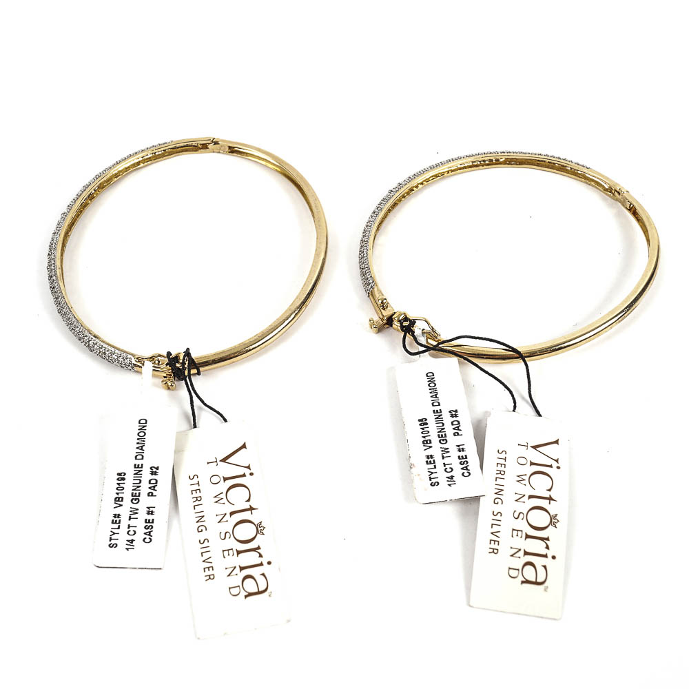 14K Gold Plated Sterling Silver Pave' Diamond Bracelets