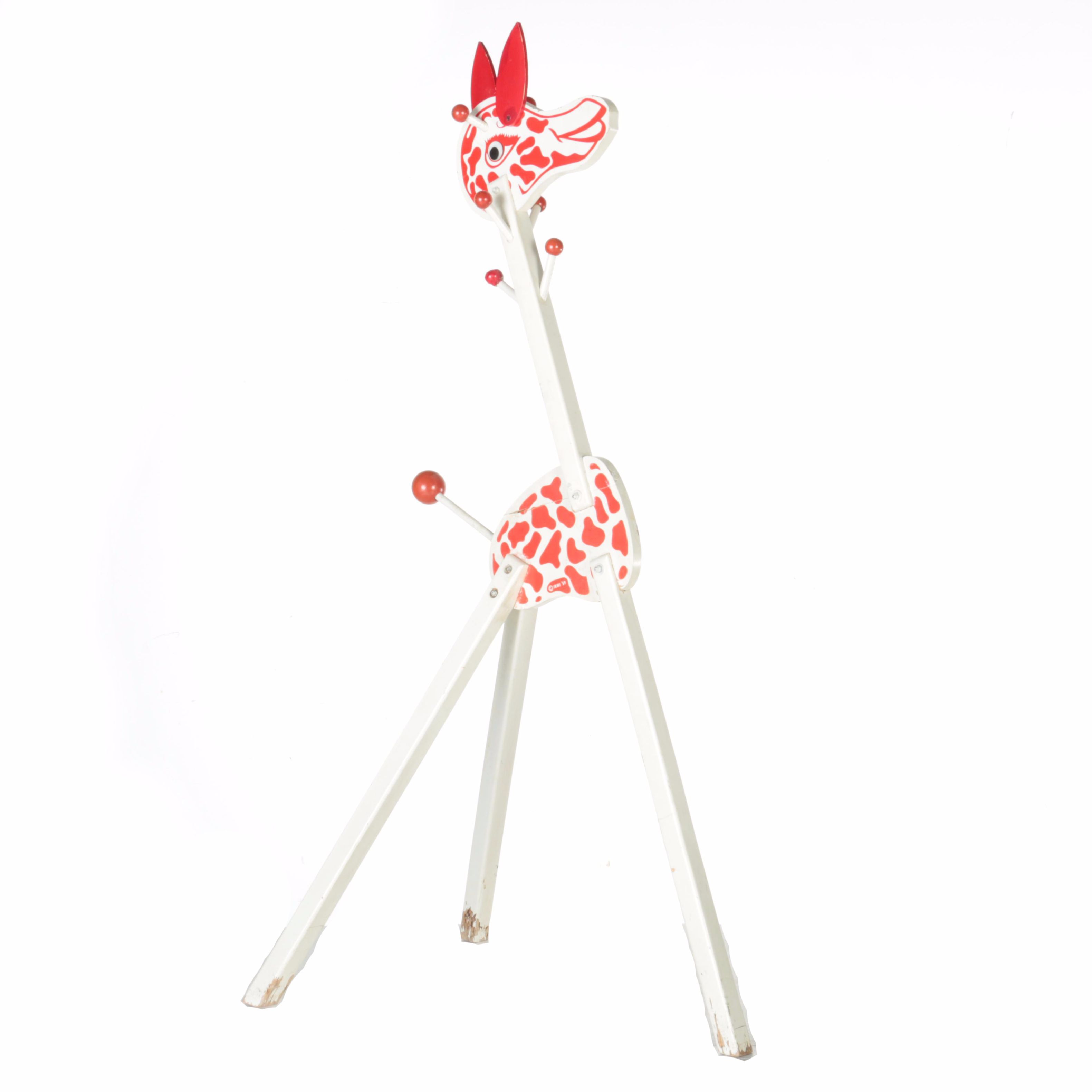 Red and White Giraffe Shaped Coat and Hat Rack for Children