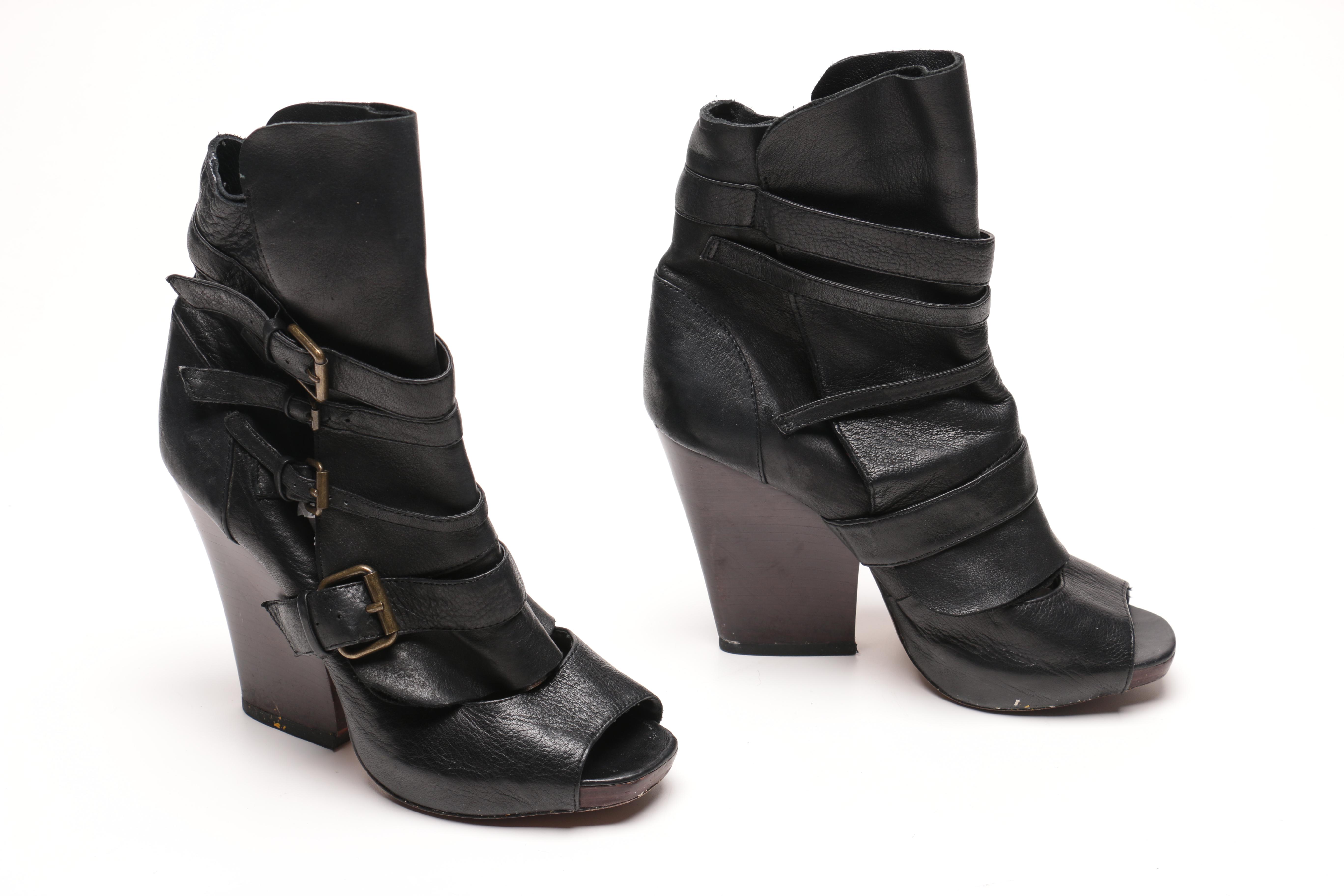 Three Pairs of Black Leather Ankle Boots Including Vera Wang Lavender