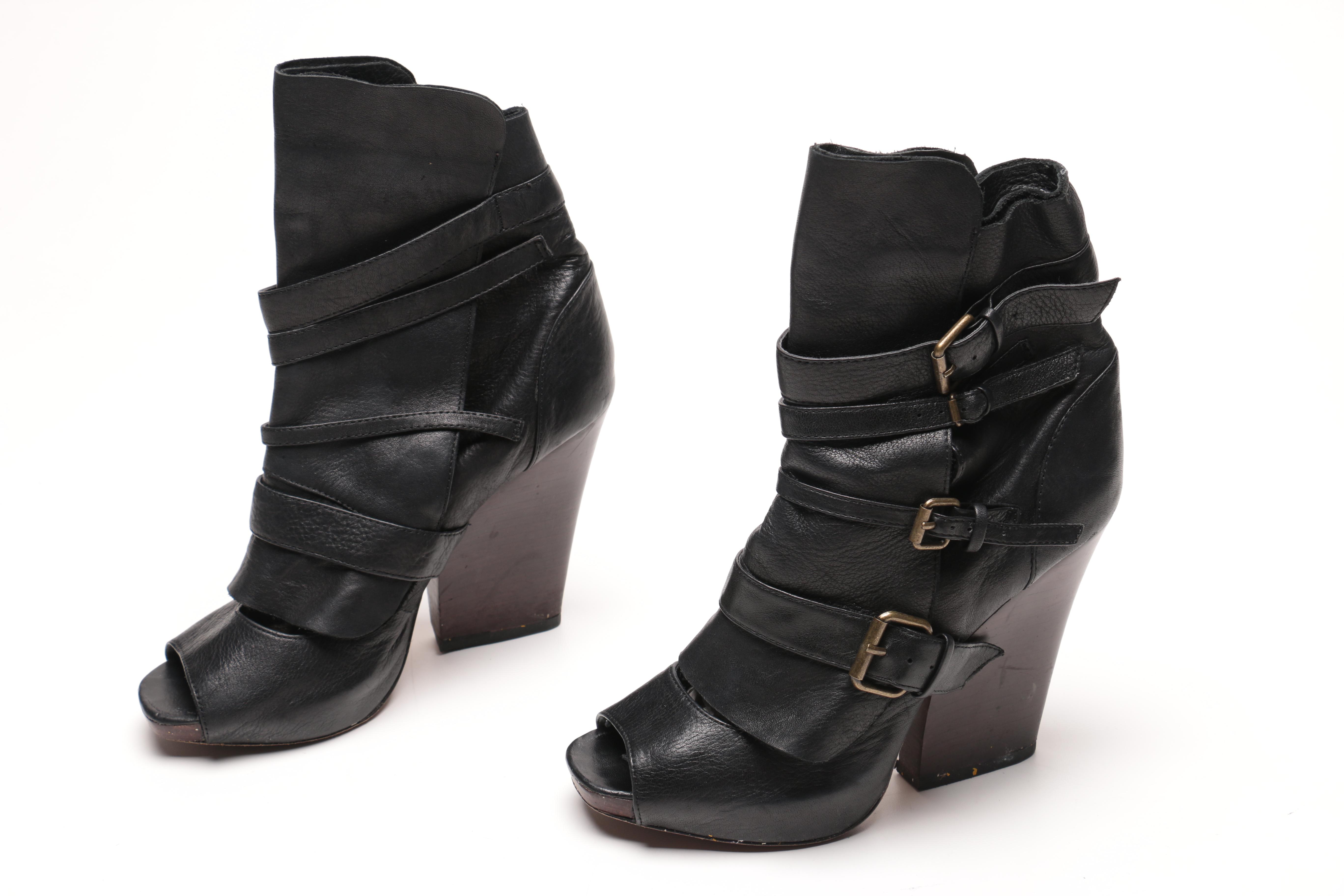 Three Pairs of Black Leather Ankle Boots Including Vera Wang Lavender